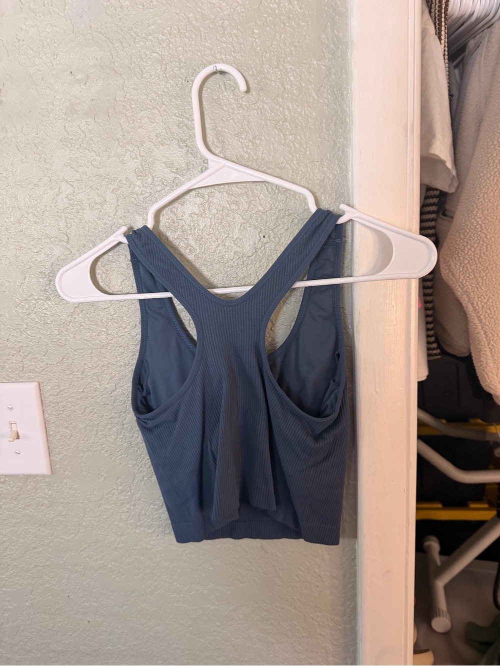 Ribbed Racerback Cropped Tank Top - Slate Blue - Picture 2 of 2